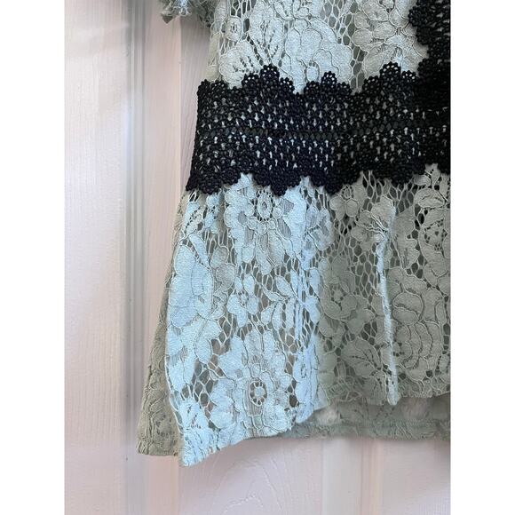 Zara Seafoam Green Black Crochet Embroidered Detail Sheer Peplum Blouse Small - Picture 7 of 12